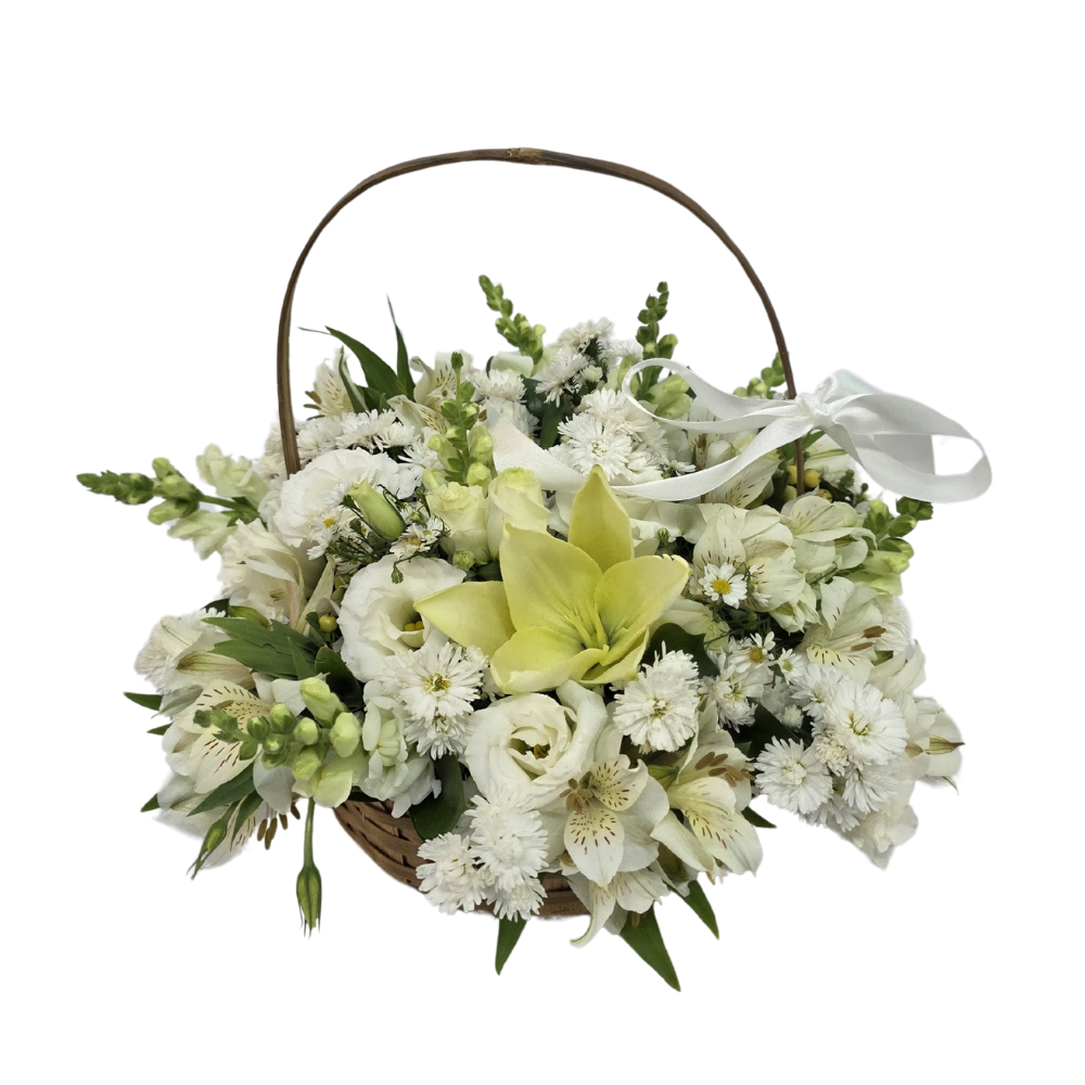 Arranjo de Flores Mistas Brancas na Cesta